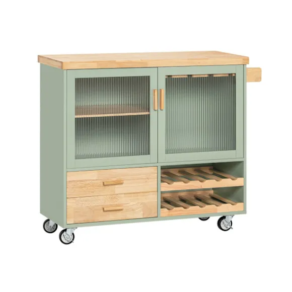 SoBuy Køkkenø med 2 skuffer i grøn 110x40x91.5cm, funktionel FKW114-GR