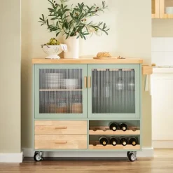 SoBuy Køkkenø med 2 skuffer i grøn 110x40x91.5cm, funktionel FKW114-GR
