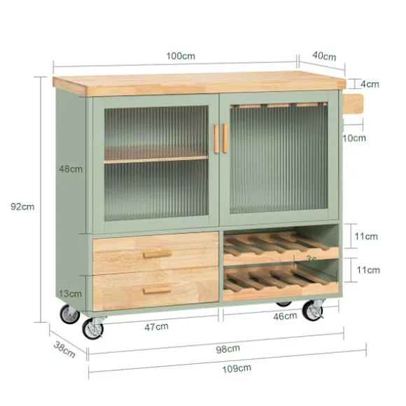 SoBuy Køkkenø med 2 skuffer i grøn 110x40x91.5cm, funktionel FKW114-GR