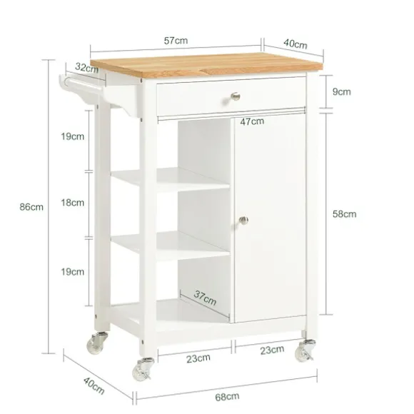 SoBuy Køkkenvogn 1 drawer Hvid 67.5x40x86.5cm, moderne FKW46-WN