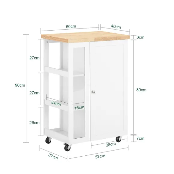 SoBuy Køkkenvogn med 1 dør i hvid 60x40x90cm, funktionel FKW75-WN