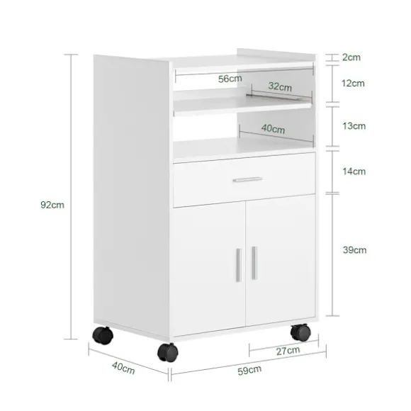 SoBuy Køkkenvogn med 1 skuffe i hvid 59x40x92cm, funktionel FSB09-W