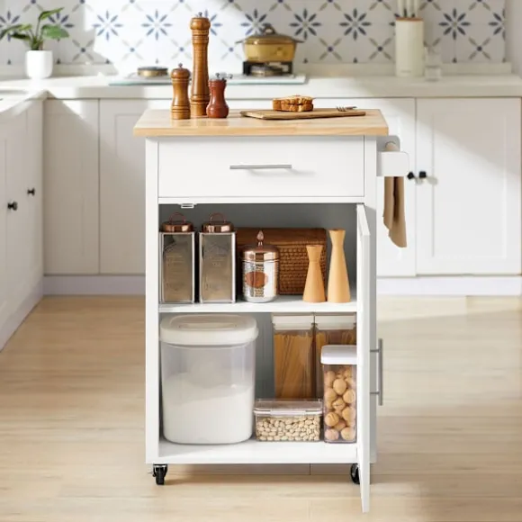 SoBuy Køkkenvogn med 1 skuffe i træ 65x45.7x90cm, funktionel FKW102-WN
