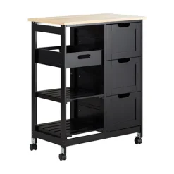SoBuy Køkkenvogn med 3 skuffer i sort 67x37x84cm, funktionel FKW79-SCH