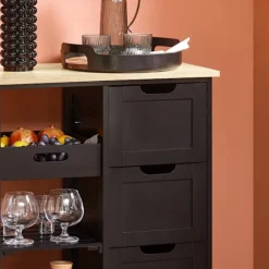 SoBuy Køkkenvogn med 3 skuffer i sort 67x37x84cm, funktionel FKW79-SCH