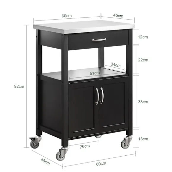 SoBuy Køkkenvogn med 1 skuffe i sort 60x44.5x91cm, funktionel FKW22-SCH