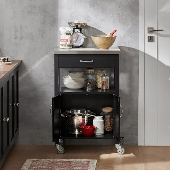 SoBuy Køkkenvogn med 1 skuffe i sort 60x44.5x91cm, funktionel FKW22-SCH