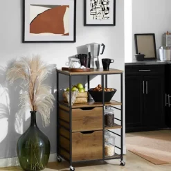 SoBuy Køkkenvogn med 2 skuffer i mørkebrun 53x37x89cm, industriel FKW111-PF