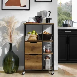 SoBuy Køkkenvogn med 2 skuffer i mørkebrun 53x37x89cm, industriel FKW111-PF