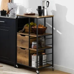 SoBuy Køkkenvogn med 2 skuffer i mørkebrun 53x37x89cm, industriel FKW111-PF