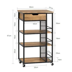 SoBuy Køkkenvogn med 1 skuffe i træ 50x37x87cm, vintage FKW99-N