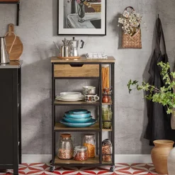 SoBuy Køkkenvogn med 1 skuffe i træ 50x37x87cm, vintage FKW99-N