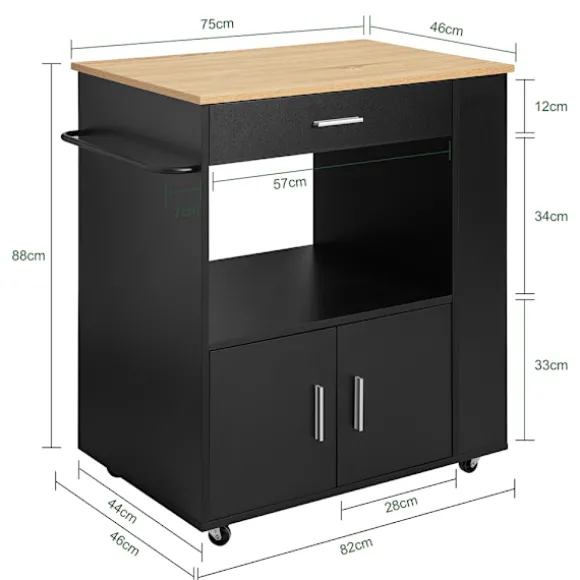 SoBuy Køkkenvogn med 1 skuffe i sort 75x46x88cm, funktionel FKW113-SCH