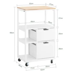 SoBuy Køkkenvogn med 2 skuffer i træ 53x37x89.5cm, industriel FKW111-WN