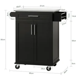 SoBuy Køkkenvogn med 1 skuffe i sort 78x46x90cm, funktionel FKW110-SCH