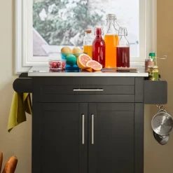 SoBuy Køkkenvogn med 1 skuffe i sort 78x46x90cm, funktionel FKW110-SCH