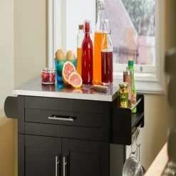 SoBuy Køkkenvogn med 1 skuffe i sort 78x46x90cm, funktionel FKW110-SCH