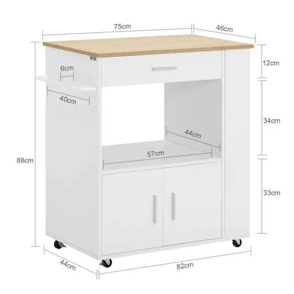 SoBuy Køkkenvogn med 1 skuffe i hvid 75x46x88cm, funktionel FKW113-WN