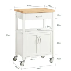 SoBuy Køkkenvogn med 1 skuffe i hvid 60x44.5x91.5cm, funktionel FKW22-WN