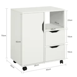 SoBuy Kontormøbel med 2 skuffer i hvid 60x35x70cm, moderne FBT105-W