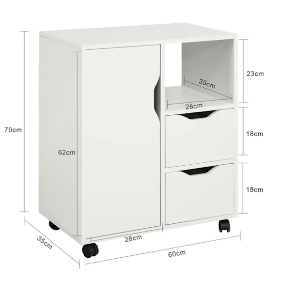 SoBuy Kontormøbel med 2 skuffer i hvid 60x35x70cm, moderne FBT105-W