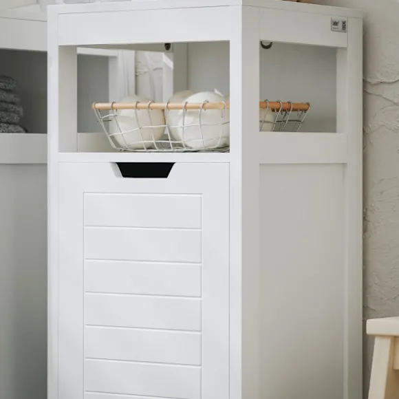 SoBuy Lavt badeværelsesskab med 1 hylde i hvid 30x30x89cm, funktionel BZR122-W