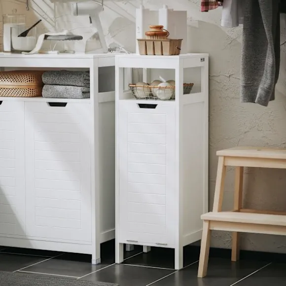SoBuy Lavt badeværelsesskab med 1 hylde i hvid 30x30x89cm, funktionel BZR122-W