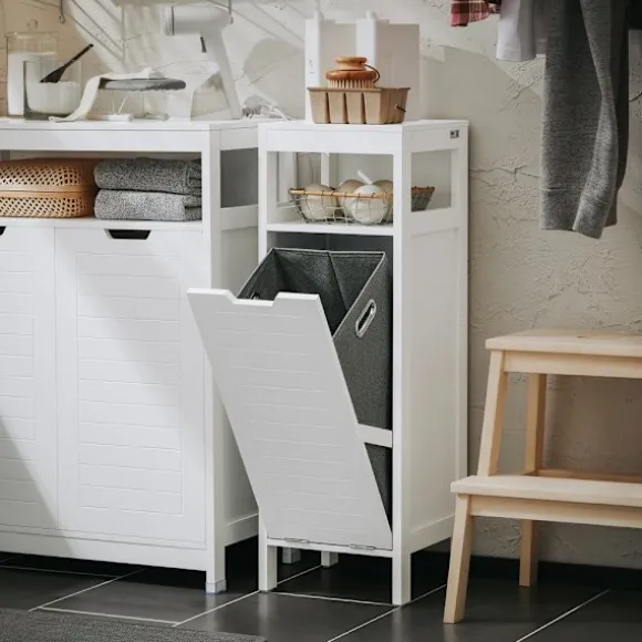 SoBuy Lavt badeværelsesskab med 1 hylde i hvid 30x30x89cm, funktionel BZR122-W