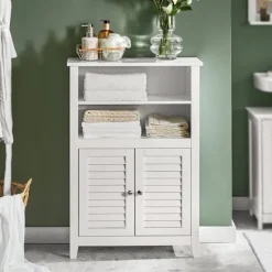 SoBuy Lavt badeværelsesskab med 2 døre i hvid 60x25.5x90cm, klassisk BZR13-W