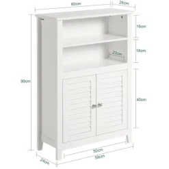 SoBuy Lavt badeværelsesskab med 2 døre i hvid 60x25.5x90cm, klassisk BZR13-W
