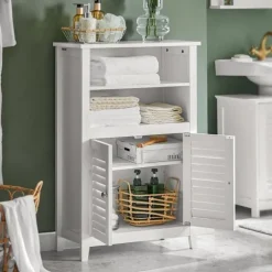 SoBuy Lavt badeværelsesskab med 2 døre i hvid 60x25.5x90cm, klassisk BZR13-W