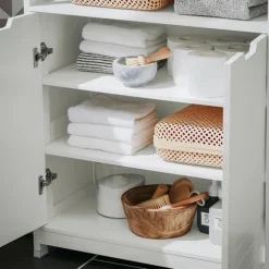 SoBuy Lavt badeværelsesskab med 2 døre i hvid 70x35x89cm, moderne BZR121-W