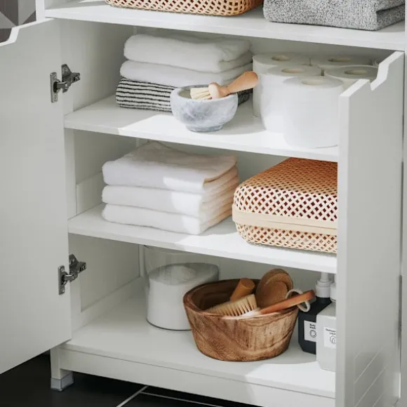 SoBuy Lavt badeværelsesskab med 2 døre i hvid 70x35x89cm, moderne BZR121-W