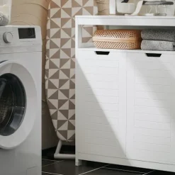 SoBuy Lavt badeværelsesskab med 2 døre i hvid 70x35x89cm, moderne BZR121-W