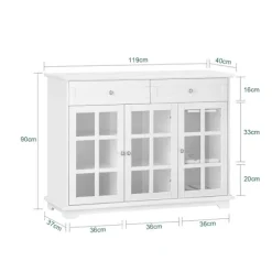 SoBuy Lavt skab med 2 skuffer i hvid 119x40x90cm, moderne FSB77-W