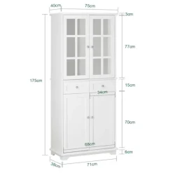 SoBuy Lavt skab med 2 skuffer i hvid 75x40x175.5cm, moderne FSB76-W