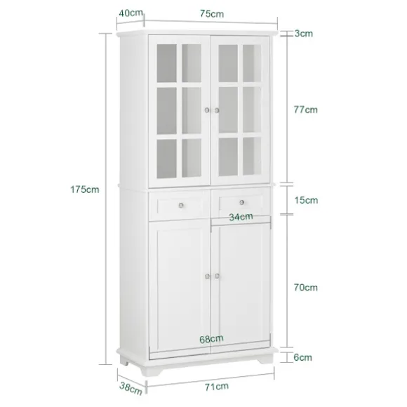 SoBuy Lavt skab med 2 skuffer i hvid 75x40x175.5cm, moderne FSB76-W