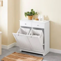 SoBuy Linnedskab med 2 skuffer i hvid 78x38x90cm, funktionel BZR33-II-W