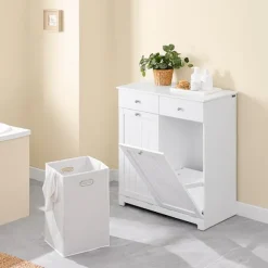 SoBuy Linnedskab med 2 skuffer i hvid 78x38x90cm, funktionel BZR33-II-W
