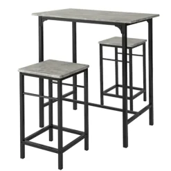 SoBuy lysegrå bord med 2 skamler med pladsbesparende 80x50x87cm, industriel OGT10-HG