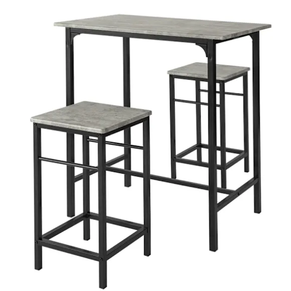 SoBuy lysegrå bord med 2 skamler med pladsbesparende 80x50x87cm, industriel OGT10-HG