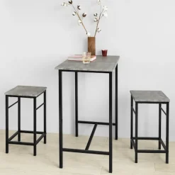 SoBuy lysegrå bord med 2 skamler med pladsbesparende 80x50x87cm, industriel OGT10-HG