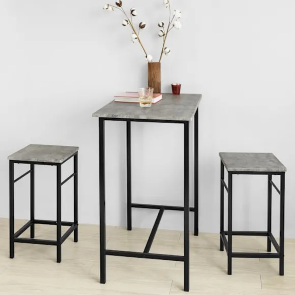SoBuy lysegrå bord med 2 skamler med pladsbesparende 80x50x87cm, industriel OGT10-HG