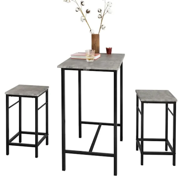 SoBuy lysegrå bord med 2 skamler med pladsbesparende 80x50x87cm, industriel OGT10-HG