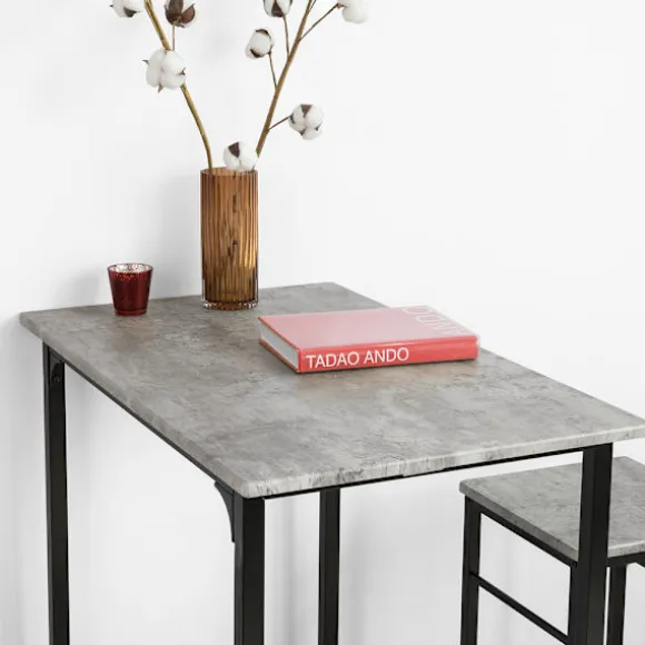 SoBuy lysegrå bord med 2 skamler med pladsbesparende 80x50x87cm, industriel OGT10-HG
