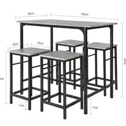 SoBuy lysegrå bord med 4 skamler med pladsbesparende 100x60x87cm, industriel OGT11-HG