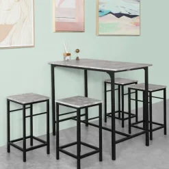 SoBuy lysegrå bord med 4 skamler med pladsbesparende 100x60x87cm, industriel OGT11-HG