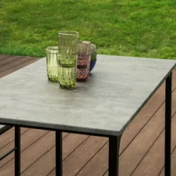 SoBuy lysegrå bord med 4 skamler med pladsbesparende 100x60x87cm, industriel OGT11-HG