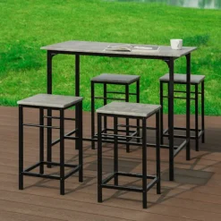 SoBuy lysegrå bord med 4 skamler med pladsbesparende 100x60x87cm, industriel OGT11-HG