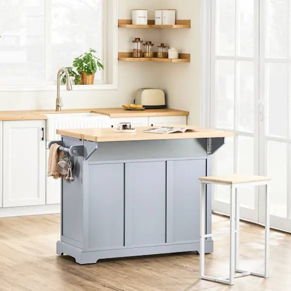 SoBuy lysegrå køkkenø med 2 skuffer 115x71x92.5cm, funktionel FKW71-II-HG